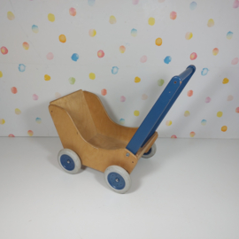 Houten Poppenwagen -  Blauw - Refurbished