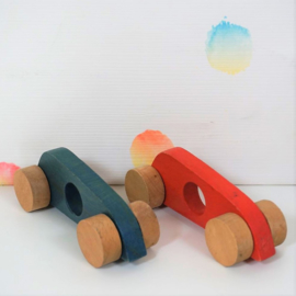 Antroposofische houten raceauto´s - Blauw en Rood - Refurbished*