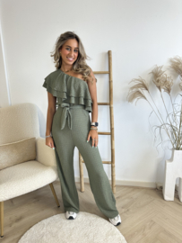 JUMPSUIT LEGER GROEN HALF OFF SHOULDER|