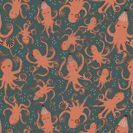 Inpakpapier Octopus party - Orange/Petrol -  30cm