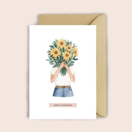 Wenskaart A6 -  Sunflower Girl/zonnebloem incl. envelop