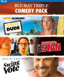 3 movie comedy Surfer Dude - Big Stan - Swing Vote (blu-ray tweedehands film)