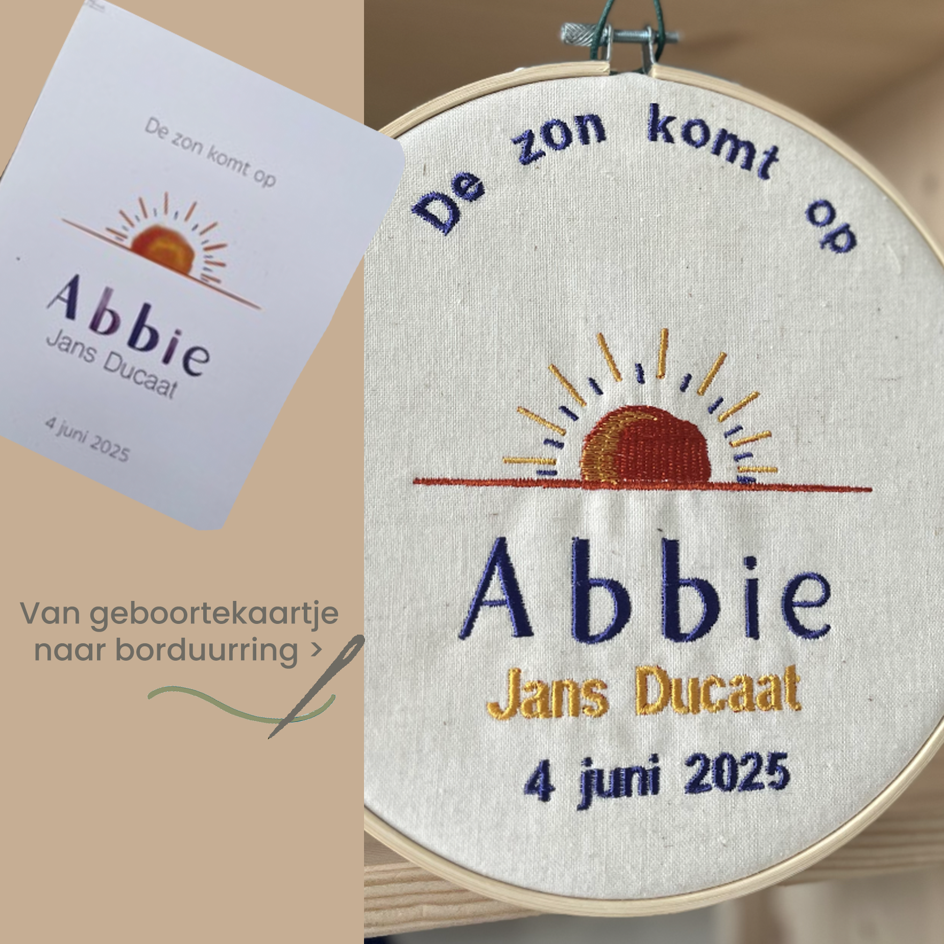 Borduurring van geboortekaartje