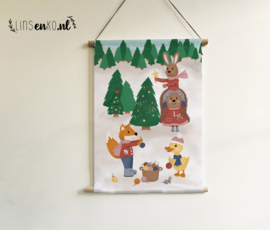 Kerst textielposter | Kerstboom versieren