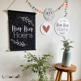 Textielposter | Hiep Hiep Hoera! | zwart | 40x60