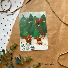 Ansichtkaart | Kerstbomen versieren