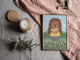 Poster A4 - Egeltje met bloemen