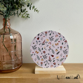 Muurcirkel | Roze met bloemenpatroon | 20 cm