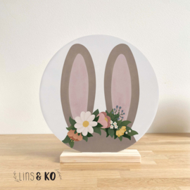 Muurcirkel | Konijnenoren  met bloemen | 30 cm