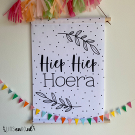 Textielposter | Hiep Hiep Hoera! | wit | 40x60