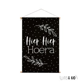 Textielposter | Hiep Hiep Hoera! | zwart | 40x60