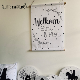 Sint textielposter | Welkom Sint & Piet | Wit