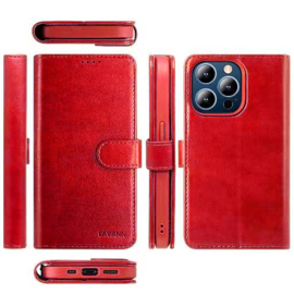 Lavann Leather Book Case 2 in 1 - iPhone 15 - Rood
