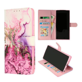 iPhone 17 Air - Bookcase - Roze Marmer Printje - Ruimte voor 3 pasjes - Met Pashouder en Standaardfunctie
