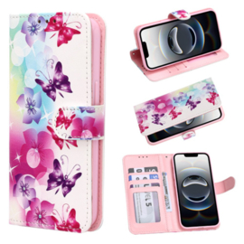 iPhone 17 Air - Bookcase - Vlinders Printje - Ruimte voor 3 pasjes - Met Pashouder en Standaardfunctie