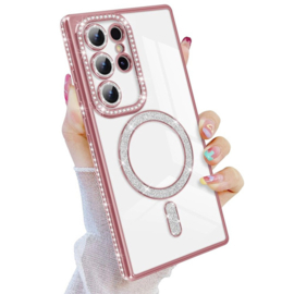 Samsung S24 Ultra - MagSafe met Diamantjes en Glitter - Roze