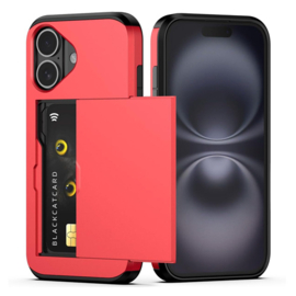 iPhone 16 Plus - Achterkantje met pashouder - Rood - Ruimte voor 2 pasjes - Schokabsorberend