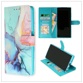 Samsung S20 FE - Bookcase Print - Marmer Roze-Blauw