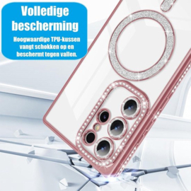 Samsung S24 Ultra - MagSafe met Diamantjes en Glitter - Roze