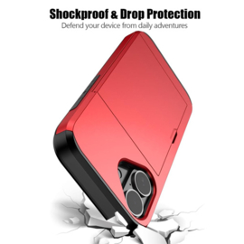 iPhone 16 Plus - Achterkantje met pashouder - Rood - Ruimte voor 2 pasjes - Schokabsorberend