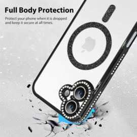 Diamond Glitter Magsafe Case - iPhone 16 Plus - Zwart - Draadloos Oplaadbare Case