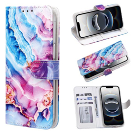 iPhone 17 Air - Bookcase - Lila Marmer Printje - Ruimte voor 3 pasjes - Met Pashouder en Standaardfunctie
