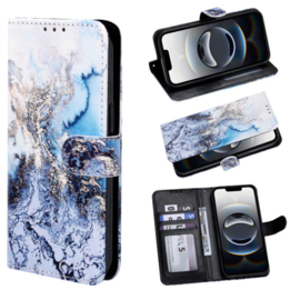 iPhone 17 Air - Bookcase - Blauwe Marmer Printje - Ruimte voor 3 pasjes - Met Pashouder en Standaardfunctie
