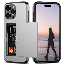 iPhone 16 Pro Max - Achterkantje met pashouder - Zilver - Ruimte voor 2 pasjes - Schokabsorberend