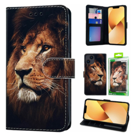 Book Case voor iPhone 16 Pro Max - Leeuw Printje - Ruimte voor 3 pasjes