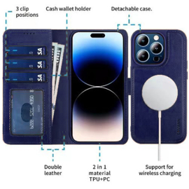 Lavann Leather Book Case 2 in 1 - iPhone 14 Pro - Blauw