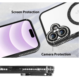 Diamond Glitter Magsafe Case - iPhone 16 Plus - Zwart - Draadloos Oplaadbare Case