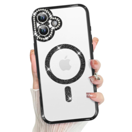 Diamond Glitter Magsafe Case - iPhone 16 Plus - Zwart - Draadloos Oplaadbare Case