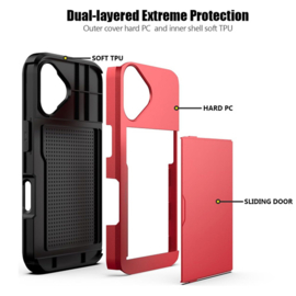 iPhone 16 Plus - Achterkantje met pashouder - Rood - Ruimte voor 2 pasjes - Schokabsorberend
