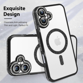 Diamond Glitter Magsafe Case - iPhone 16 Plus - Zwart - Draadloos Oplaadbare Case