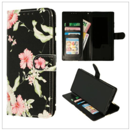 Samsung A7 (2018) - Bookcase Print - Bloemen Zwart