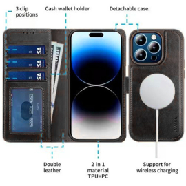 Lavann Leather Book Case 2 in 1 - iPhone 16 Plus - Zwart