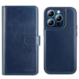 Lavann Leather Book Case 2 in 1 - iPhone 15 Pro Max - Blauw