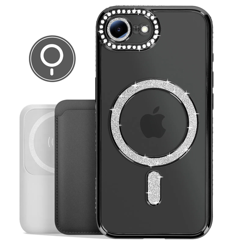 Magnetic Magsafe Glitter Case - iPhone 7/8/SE 2020/2022/2023 - Zwart - Draadloos Oplaadbare Case
