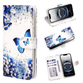 iPhone 17 Air - Bookcase - Blauwe Vlinders Printje - Ruimte voor 3 pasjes - Met Pashouder en Standaardfunctie