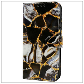 Samsung S23 Ultra - Bookcase Print - Marmer Zwart Geel