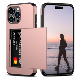 iPhone 16 Pro Max - Achterkantje met pashouder - Roze - Ruimte voor 2 pasjes - Schokabsorberend
