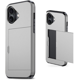 iPhone 16 Plus - Achterkantje met pashouder - Zilver - Ruimte voor 2 pasjes - Schokabsorberend