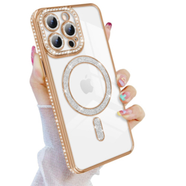 Diamond Glitter Magsafe Case - iPhone 16 Pro Max - Goud - Draadloos Oplaadbare Case