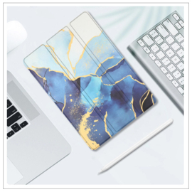 Printed Silicone Smart Cover Samsung Galaxy Tab A9+ - Marmer Blauw