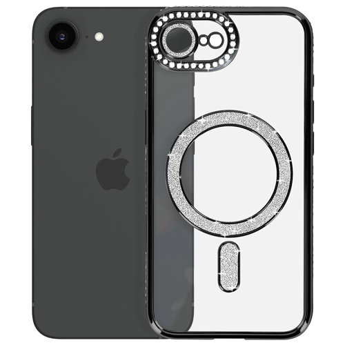 Magnetic Magsafe Glitter Case - iPhone 7/8/SE 2020/2022/2023 - Zwart - Draadloos Oplaadbare Case