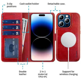Lavann Leather Book Case 2 in 1 - iPhone 15 - Rood