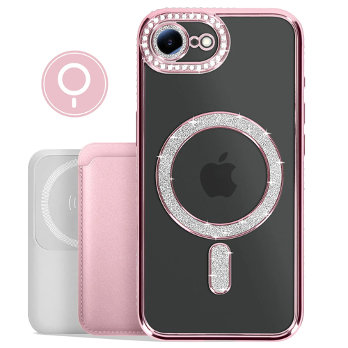 Magnetic Magsafe Glitter Case - iPhone 7/8/SE 2020/2022/2023 - Roze - Draadloos Oplaadbare Case