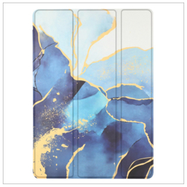 Printed Silicone Smart Cover Samsung Galaxy Tab A9+ - Marmer Blauw