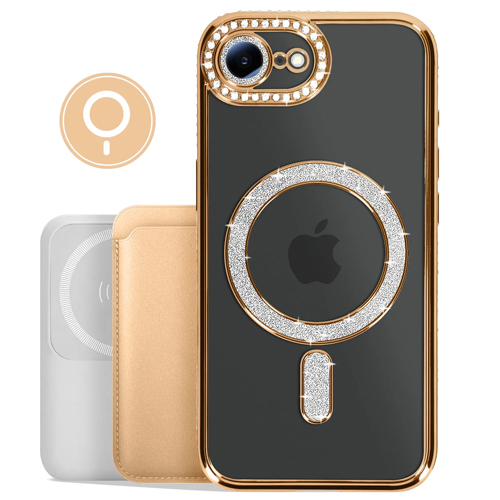 Magnetic Magsafe Glitter Case - iPhone 7/8/SE 2020/2022/2023 - Goud - Draadloos Oplaadbare Case