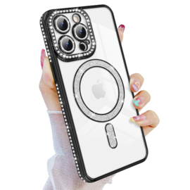 Diamond Glitter Magsafe Case - iPhone 16 Pro Max - Zwart - Draadloos Oplaadbare Case